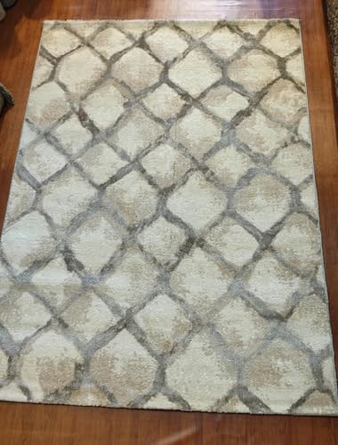 Image of 8x11 Feet (240x340 CM) Carpet for Living Room Hall & Drawing Room - Ivory Multi Diamond Modern Abstract Geometric Silk-Touch Luxury Hotel-Style Washable Anti-Skid Turkish Area Rug