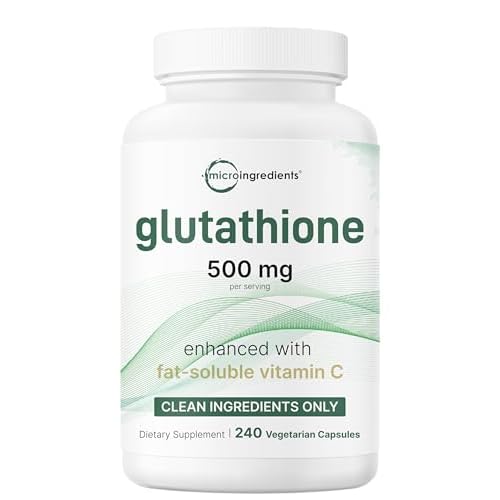 Micro Ingredients Glutathione 500mg with 100mg Vitamin C Supplement, 240 Veggie Capsules | Reduced Glutathione + Fat Soluble Ascorbyl Palmitate Complex | Non-GMO, Filler Free