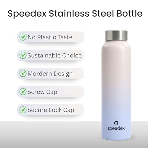 Image of Speedex Stainless Steel Water Bottle 1 Ltr, Leak Proof Screw Cap, BIS Approved 1000 ml Metal Bottle For Daily, Office, School, Gym, Travel Use for Men, Women, Kids, Adults, Pink Blue, Set of 3