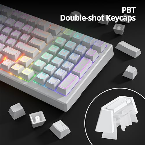 Image of Guffercty kred 142 Key White Keyboard Keycap Set, Cherry Profile PBT Shine Through Translucent Characters Compatible with MX Switches(Ray Edge White)