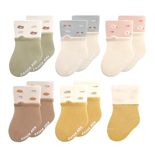 Fly love 5pairs Baby Organic Cotton Socks Cartoon Newborn Anti Slip Crew socks Infant indoor walking Ankle socks (US, Age, 0 Months, 6 Months, Style A)