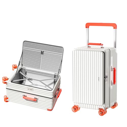 [GGQAAA] suitcase {fUCi[݌v X[cP[X ЊJ+g@\t e  zC[ ÉLX^[X[cP[X (White+Orange Wheels, 26C`/7-9/68*40*35cm)
