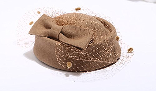 Pillbox Hat Fascinator Beret Wedding Party Top Hat Church Wool Hat for Women