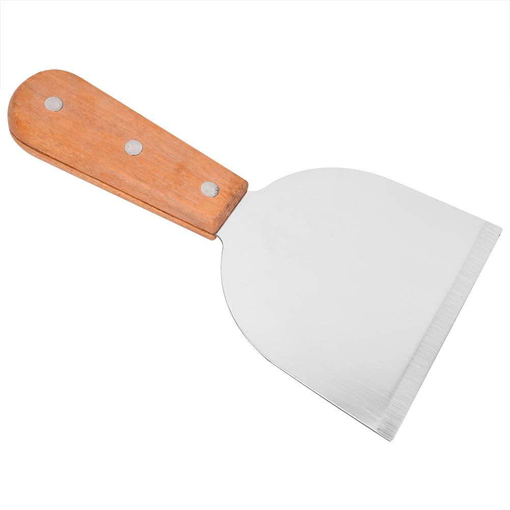 Stainless Steel Blade Griddle Scraper, Grill Slant Edge Scraper, Grill Scraper with Wood Handle for Barbecue Cooking Restaurants