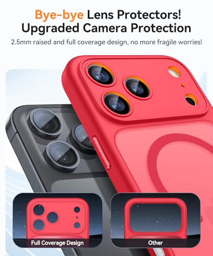 Image of CANSHN Magnetic Compatible with iPhone 17 Pro Case, Upgraded [Full Camera Protection] [Compatible with Magsafe] [Translucent Matte] Shockproof Protective Phone Cover 6.3 Inch - Red