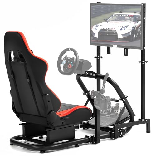 Cabina de simulador de Carreras con Soporte de Monitor y Asiento Ajustable Compatible, no Incluye Rueda, Pedal, Freno de Mano, Cambio y TV