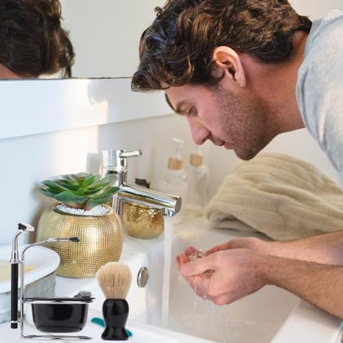 Aiweijia 5 PCS Shaving Brush Kit for Men, Beard Shaving Kit, Shaving Bowl Holder Stand Stainless Steel Shaving Brush Razor Blade Set Gifts - Image 6