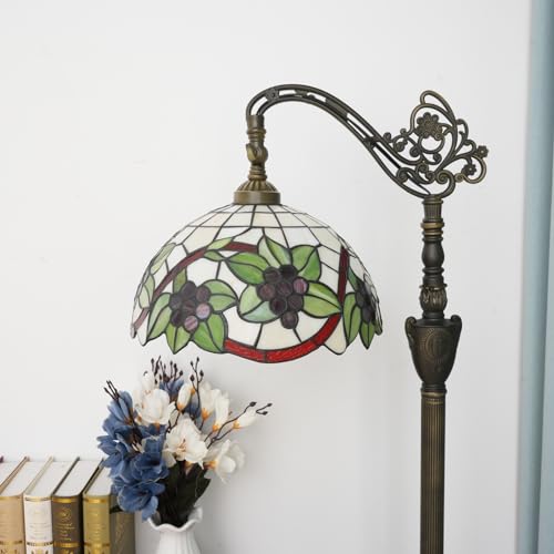 Image of Tiffany Floor Lamp Red grapes Classical elegance Gooseneck Adjustable Corner Vintage Standing Reading Lamps 12 inch Stained Glass Lamps for Bedroom Living Room Study room countryside Home Decoration