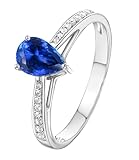 AMDXD Anillos de boda de oro blanco de 18 quilates, joyas auténticas, creados en laboratorio, zafiro, lágrima, anillos de pareja, talla 49 – 70, Oro blanco de 18 quilates (750), Moissanita Laboratorio