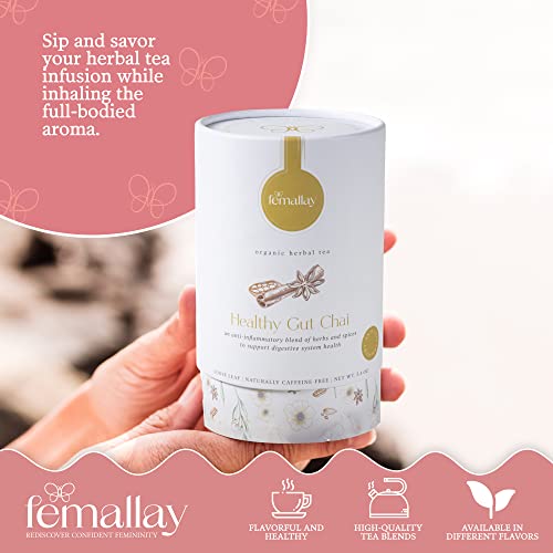 Femallay Healthy Gut Chai Tea (Gut Health), Whole Loose Leaf Tea, Natural Support Blend Leaves/Herbs, Calming Tea 40-50 Servings, Caffeine-Free #TOP1