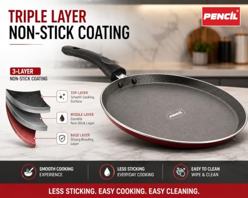 Image of Pencil Premium Non-Stick 28cm Flat Tawa | Triple Layer Coating | Induction Base Tawa | Durable and Efficient