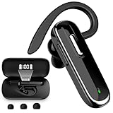 DTALL Bluetooth Headset, V5.1 Ultralight Wireless Handfree Earpiece for Cell Phones with Battery Display Charging Case 96 Hours Talking Time Built-in Microphone for Driving,Office,Business