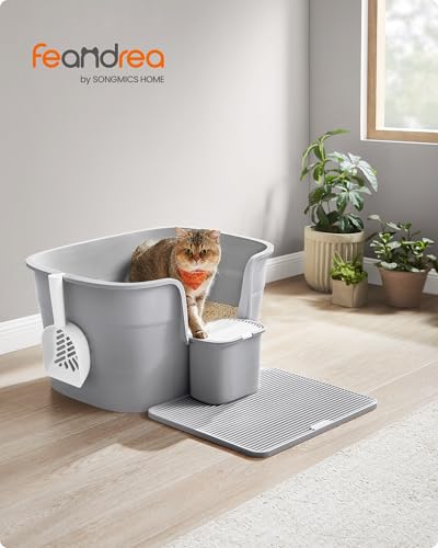 Feandrea Katzenklo, extragroße Katzentoilette, für Mehrkatzenhaushalte, mit hohen Seitenwänden, Katzenstreumatte, Aufbewahrungsbox, Schaufel, für große Katzen, Taubengrau PPT003G01 – Bild 3