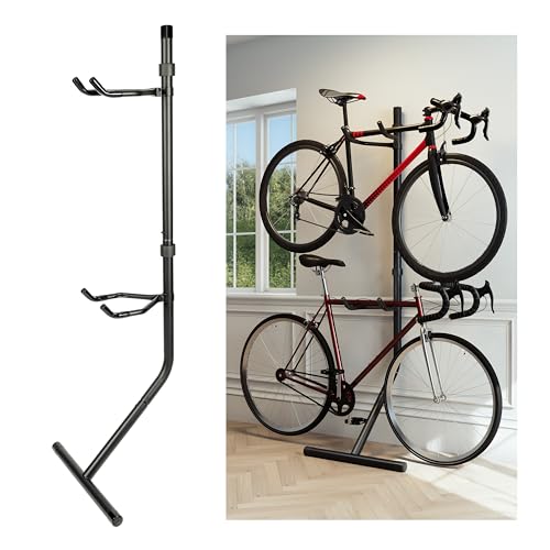 KUAFU 2 Bike Bicycle Vertical Gravity Hanger Stand, Bike Home Adjustable Storage Rack, In-Home Bicycle Bunk for Garages or Apartments,80 lbs