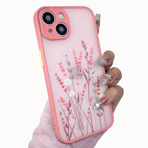 UBUNU UBUUN for iPhone 13 Phone Case with Lavender Flowers Cute iPhone 13 Case for Women Girls - Pink