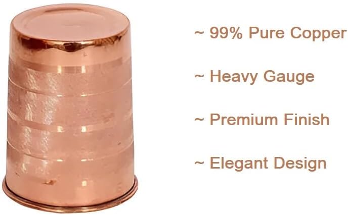 100% Pure Copper Tumbler Drinking Serving Water Copper Utensils Glass 300ml | Glasses with Ayurvedic Health Benefits - Pack of 6