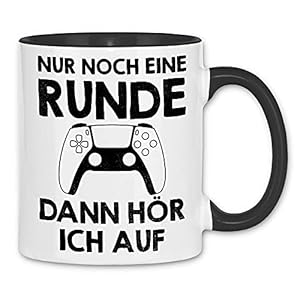 wowshirt Tasse Nur Noch Eine Runde Dann Höre Ich Auf Gamer Geek Zocker, Farbe:White – Black