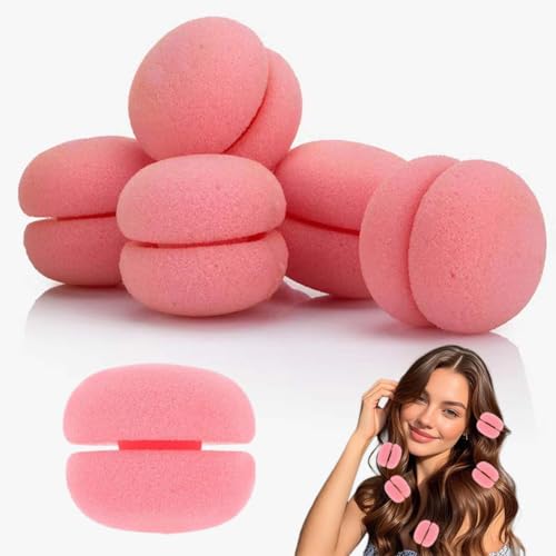 6 Pezzi Bigodini Senza Calore, Curl con palline di spugna, Ricci Senza Calore, Grandi per Volume,Heatless Waves Curler per Capelli Medi Lunghi (Rosa)