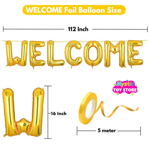 Image of Welcome Banner Gold for Birthday Wedding Office Home Baby Boy Girl Foil Balloon Decoration Decor Celebration Golden