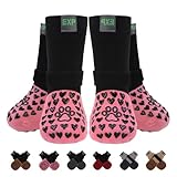 EXPAWLORER Anti Slip Dog Socks to Prevent Licking Paws, Winter Snow Dog Boots & Paw Protectors Booties for Hardwood Floors with Heart Grippers, Dog Shoes for Small Medium Large Senior Dogs Pink L