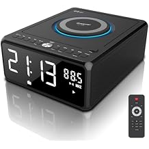 Gelielim Elegant Home CD Player, Alarm Clock with Wireless Charging, Bluetooth Boombox with Remote, FM Radio No AM/AUX/USB/Timer/Dimmer, Portable CD Radio Player for Home