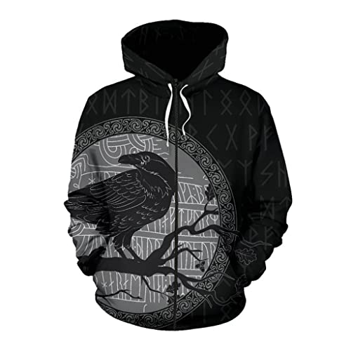 Sweat à capuche Viking pour homme avec runes celtiques nordiques imprimées en 3D
