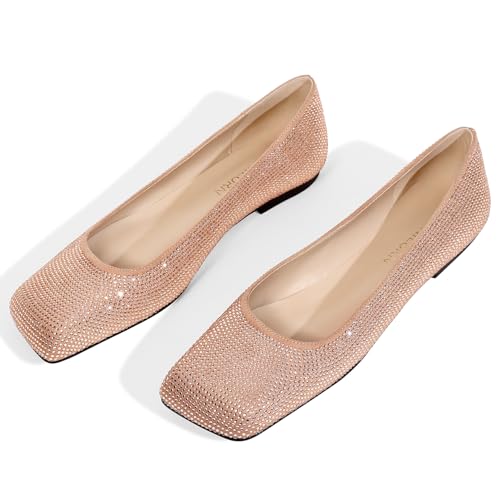 Flats for Women Rhinestone Square Toe Glitter Sparkly Comfortable Dress Bridal Ladies Wedding Shoes3