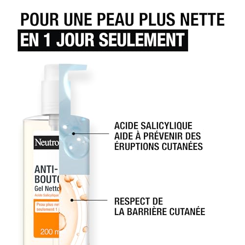 Neutrogena | Gel Nettoyant Anti-Boutons (flacon-pompe de 200 ml) – Nettoyant visage à l'acide salicylique (2%) – Élimine l'excès de sébum et les impuretés pour une peau plus nette en seulement 1 jour*