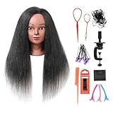 SOPHIRE 16' 100% Real Hair Mannequin Head with stand, Hairdresser Cosmetology Mannequin Manikin Training Practice Doll Head for Braiding Hairstyling - Black
