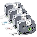 Womiten 4 Pack TZ Tape 18mm Clear Replace for Brother TZe 0.13-0.7 3.5-18mm Laminated Transparent TZe-141 TZe-142 TZe-143 TZe-145 Black/Red/Blue/White on Clear for P Touch PT-1890 PT-D600 PT-D400