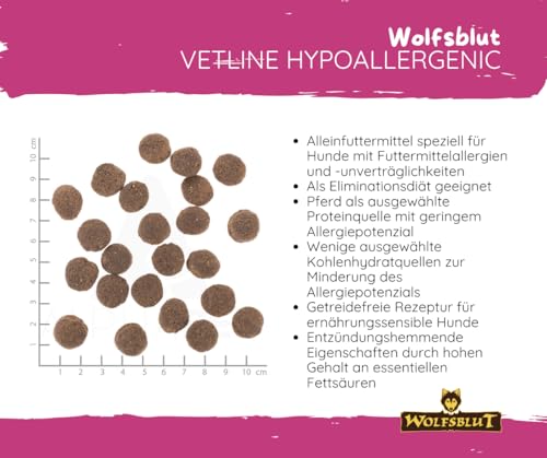 Wolfsblut Vetline Hundefutter - Hypoallergenic, 12kg + 6x395g - Sparbundel, Sparpaket - inklusive Warnicks Tierfutterservice Hundesnack Goodie