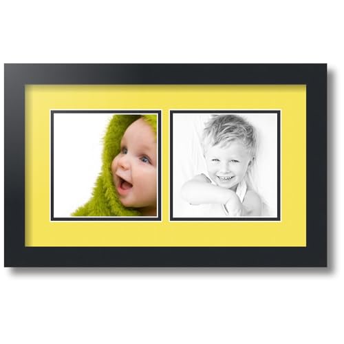 ArtToFrames Collage Photo Frame Double Mat with 2 - 6x6 Openings and Satin Black Frame