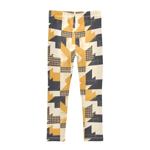 Retro Yellow and Black Houndstooth Kids Girl's Leggings Comfortable High Waisted Lounge Pants Sports2