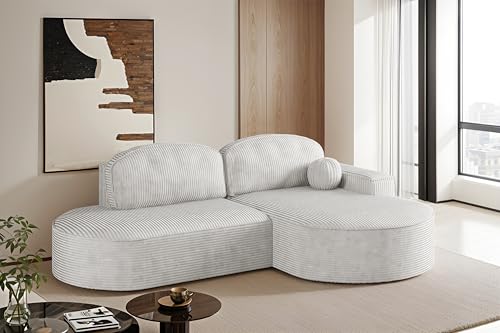 Kaiser Möbel - Ecksofa mit Schlaffunktion und Bettkasten - Eckcouch - Sofa L Form, Wohnlandschaft - Bequemes Sofa mit Ottomane - Modena Runden Beige, Poso Rechts