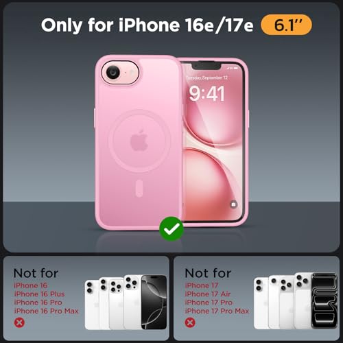 Image of Miracase for iPhone 16e case & iPhone 17e Case for MagSafe [with 2x9H+ Screen Protectors] TOP Military-Grade Protection Shockproof with Velvet Touch for iPhone 16e /17e Phone Case 6.1 inch, Matte Pink
