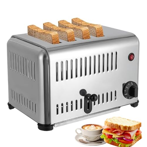 Commercial Toaster 1650W Stainless Steel Wide Slot for Restaurant & Home Use, Extra-Long Smart Pop-Up for Bagels, Bread, Muffins, Sandwiches, 4 Pieces