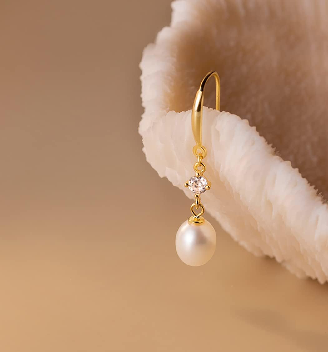 SLUYNZ Solid 925 Sterling Silver Pearl Drop Earrings for Women Teens Natural Freshwater Pearl Dangle Earrings Wedding Bridal Earrings - Image 4