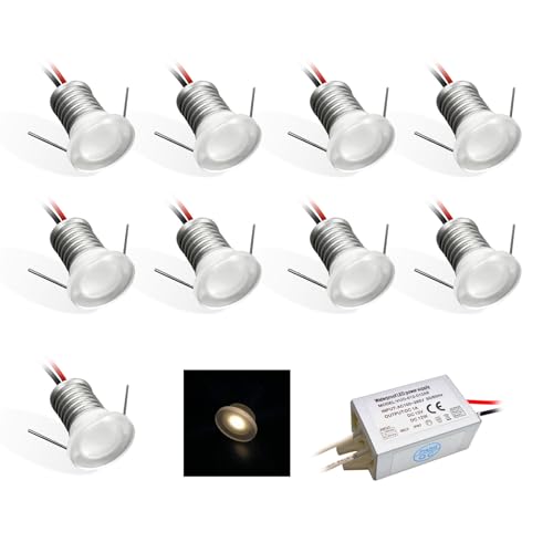 Kpslucerna - Lote de 9 focos LED empotrables (1 W, aluminio, 12 V, 1 W, para cocina, escalera, armario, pasillo, bricolaje, color rojo y azul, blanco