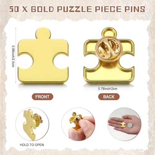 Image of Hotop 50 Sets Puzzle Wedding Favors - Gold Puzzle Piece Pins & Lapel Pins, 50 Wedding Thank You Tags & Gift Bags