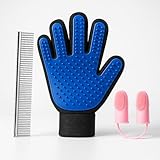 Set De Cuidado Para Mascotas Guante Removedor De Pelo Con Peine Desenredante Y Dedales De Limpieza Masajeador De Silicona Cinco Dedos Perros Gatos Pelaje Largo Corto Higiene Completa Azul