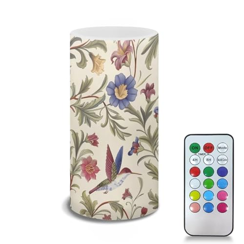 Image of Poceacles Retro Floral Hummingbird Cream White Flameless LED Candle Battery Powered Votive Lights Realistic Pillar Candle Decorative Tea Lights for Home Party Indoor Outdoor Decor