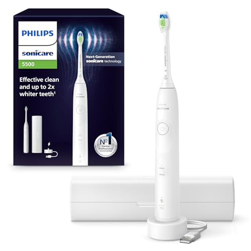 Philips Sonicare 5500 cepillo dental eléctrico, sónico con 2 modos, alerta de presión, EasyStart, SmarTimer y BrushPacer, blanco, modelo HX7110/02 [Nueva Tecnología]