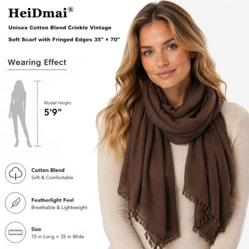 Image of Lightweight Cotton Blend Scarf for Women Men | Large,Breathable,Thin,Soft,Crinkle Scarf,Hijab Head Wrap,NeckScarf,Everyday,Travel Scarf,Summer Dress Scarves Holiday Gift