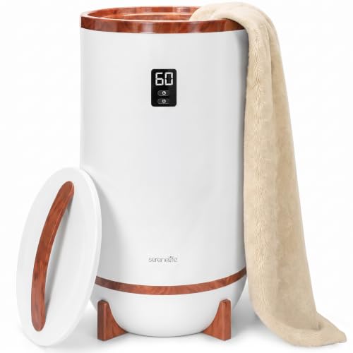Image of SereneLife Towel Warmer Bucket Style - Portable Blanket Heater with Fragrant Disc Holder, LED Display and Adjustable Timer, Holds 2 Large Towels, Auto Shut-Off, Bathroom Towel Warmer (Cherry)
