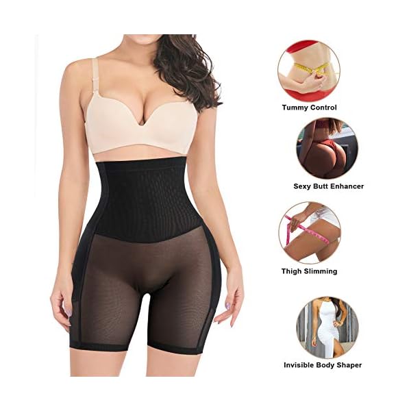 Irisnaya Women Shapewear Control Panties Body Shaper Butt Lifter Padded Hip Enhancer Seamless Underwear Hi- Waist Trainer Short (Large, Black)