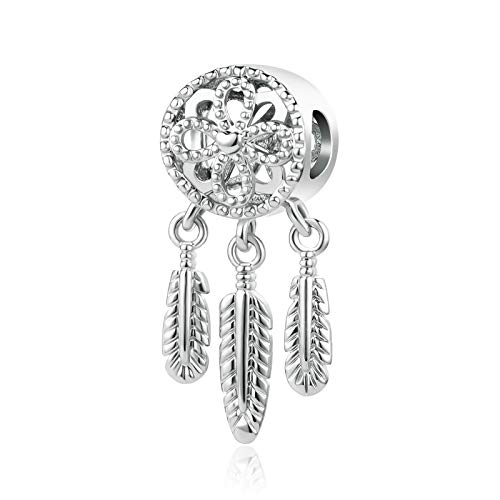 Abalorio de atrapasueños NARTGO con plumas para regalo especial compatible con pulseras Pandora