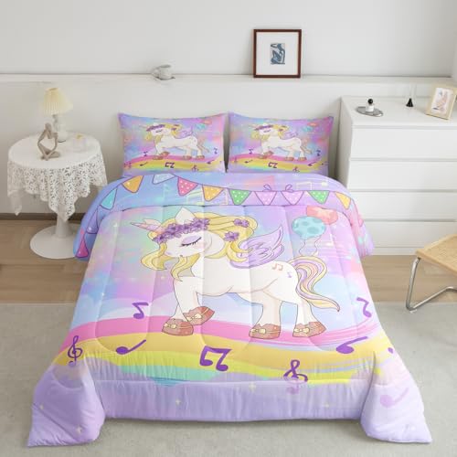 Feelyou Unicorn Bedding Set 2 Pieces Girls and Teens Unicorn Comforter Set Cute Unicorn Comforter Twin Size