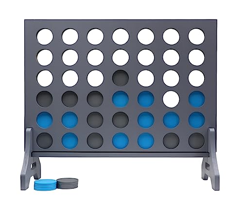 Image of Giant 4 in a Row Game for Family & Adults - Tailgating Pros Jumbo Grey Wooden Four in a Row Indoor & Outdoor Yard Game for Family Party Fun, Portable Activities for Patio, Backyard, and Camping