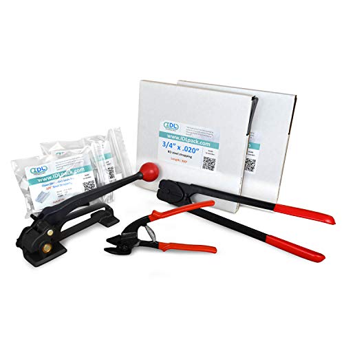 Image of IDL Packaging - B.SSK.34.600 3 /4 inch x 600 ft. Steel Strapping Kit, 1700 lbs. Break Strength - Include Consumables for up to 300 Strapping Cycles