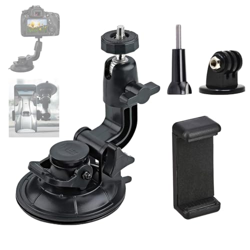 Image of Universal High Power Suction Cup Mount Holder Heavy Duty Mount for Go-Pro, Insta 360, SJCam & Mobile Fixing on Car Windshield & attaching Mini Photography Lights for Videography